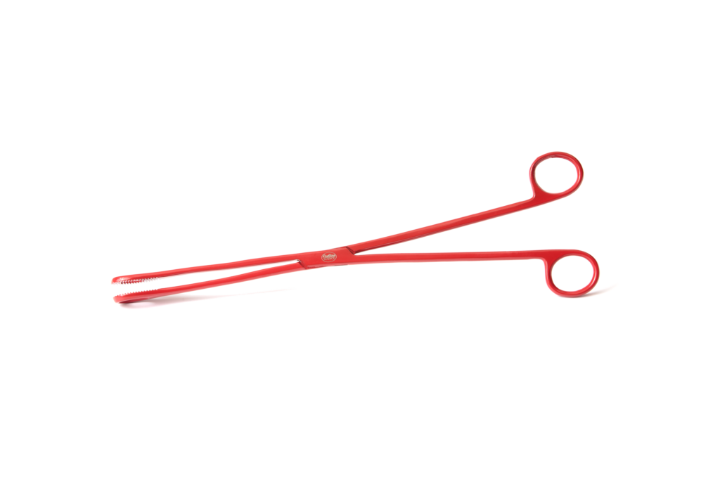 Sponge Hemostat 12″ Straight nonlocking oval jaw RED Redline Science